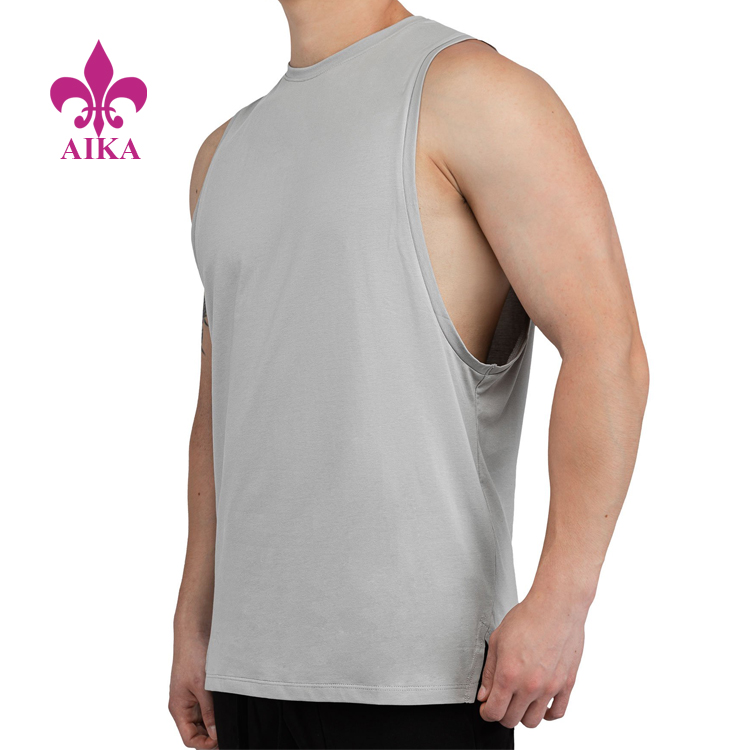 Discount wholesale Quality Tracksuits - Light Grey Cotton Workout Stringer Wear Custom Muscle Fit Men Tank Top Clothing – AIKA