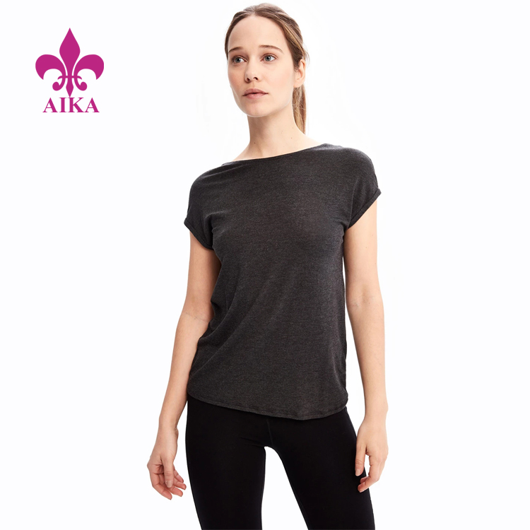 High Quality Custom Back Twist Detail Straight Fit Sports Yoga Plain T-shirt for Women