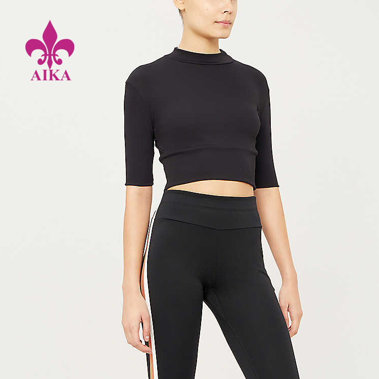 Renewable Design for Yoga Clothing - High Quality Custom All-over Ribbed Pattern Short Sleeves Yoga Sports Crop Top – AIKA