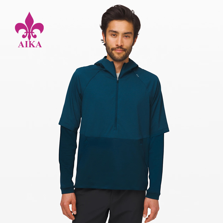 Chinese wholesale Sportswear Men Pants – Wholesale Custom Mesh Patchwork Training Half Zip Hoodie Men Sports Sweatshirt – AIKA