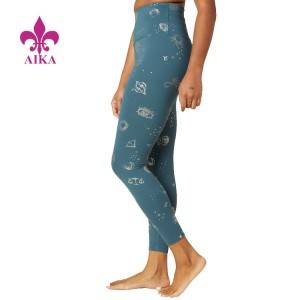 High Waisted Midi Leggings No Outside Seams Sports Wear Women Foil Print Yoga Leggins Pants