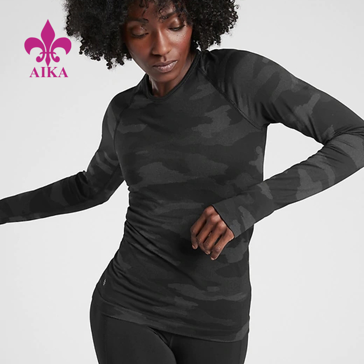 Latest Breathable Slim Fit Long Sleeve Camouflage Top Sports Gym T-shirt for Women