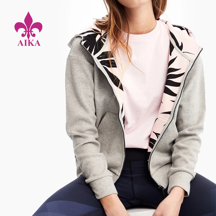 Factory wholesale Custom Yoga Wear - Women Sports Wear Easy Fit Zip Up Hoodie Inside Printed Mesh Sports Hoodie Jacket – AIKA