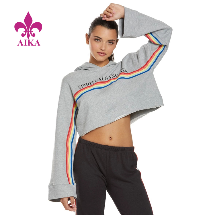 OEM manufacturer Yoga Bra Supplier - Hot Sale Autumn Popular Oversize Rainbow Stripe Front Cropped Hoodie Women Sweatshirt – AIKA