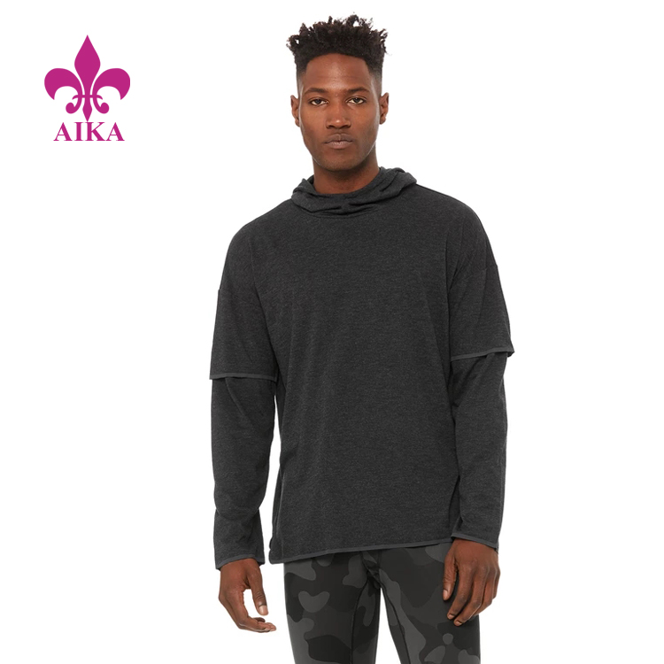 High reputation Track Pants Men - 2019 New Design Custom Lightweight Layered Sleeves 2-in-1 Pullover Sports Workout Men Hoodie – AIKA