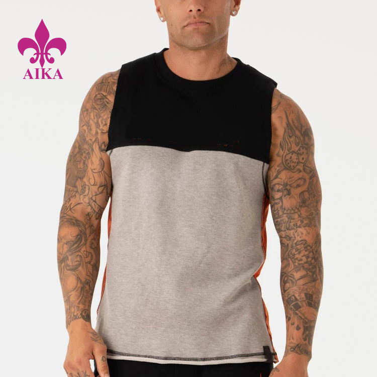 Free sample for Gym Fitness Wear - Wholesale Mens Muscular Vest Sportswear Simple Color Contrast Fitness Training Tank Tops – AIKA
