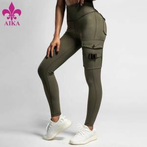 Best Price on  Plain Tracksuits - Factory Price Workout Clothing Yoga Pants Nylon Spandex Running Wear Cargo Leggings With Pockets – AIKA