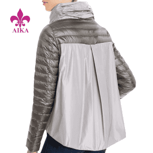 High Quality Down Jackets Supplier – Ruched Funnel Collar Two Way Front Zip Long Sleeve Down Coat With Side Slit Pockets Women Puffer Jacket – AIKA
