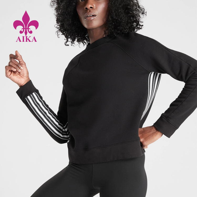 Factory Cheap Hot Plain Track Suits - Women Sports Wear Fleece Naturally Breathable Striped Crew Sweatshirt Crop Training Hoodie – AIKA