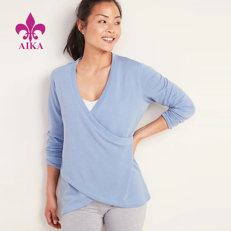 2021 High quality Women Singlets - Wholesale women hoodies regular fit faux wrap gym fitness wear yoga pullover sweatshirt – AIKA
