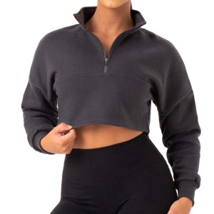 OEM Manufacture Breathable Sexy  Half Zip Crop Top Sweatshirt For Women