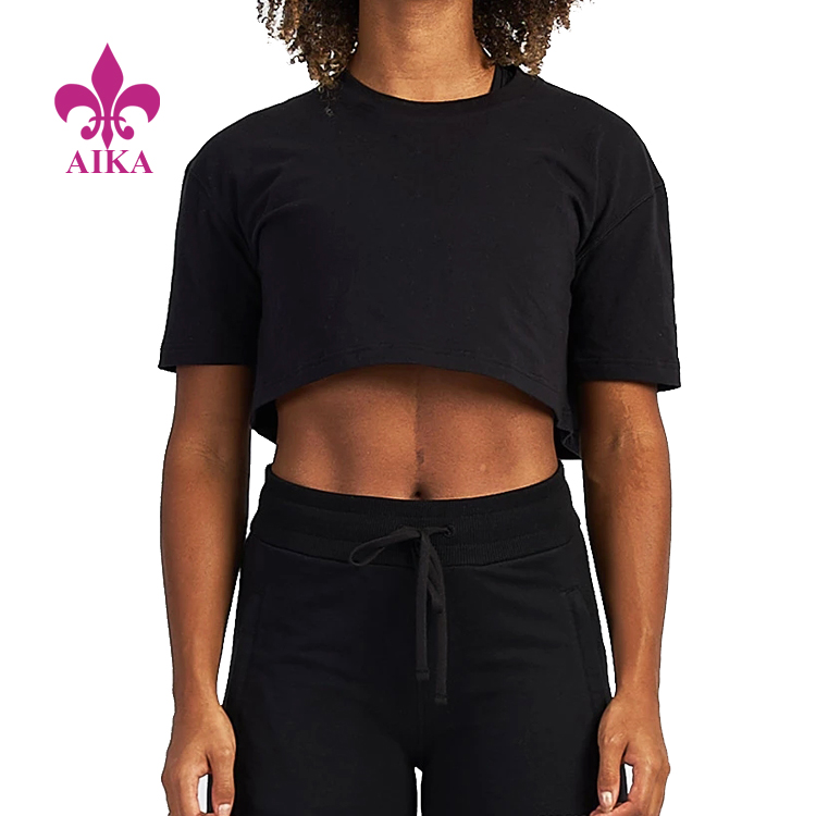 Cotton Spandex Hole Sale Crop Top OEM Gym Tee Wear Ladies Active Wear Women T Shirts