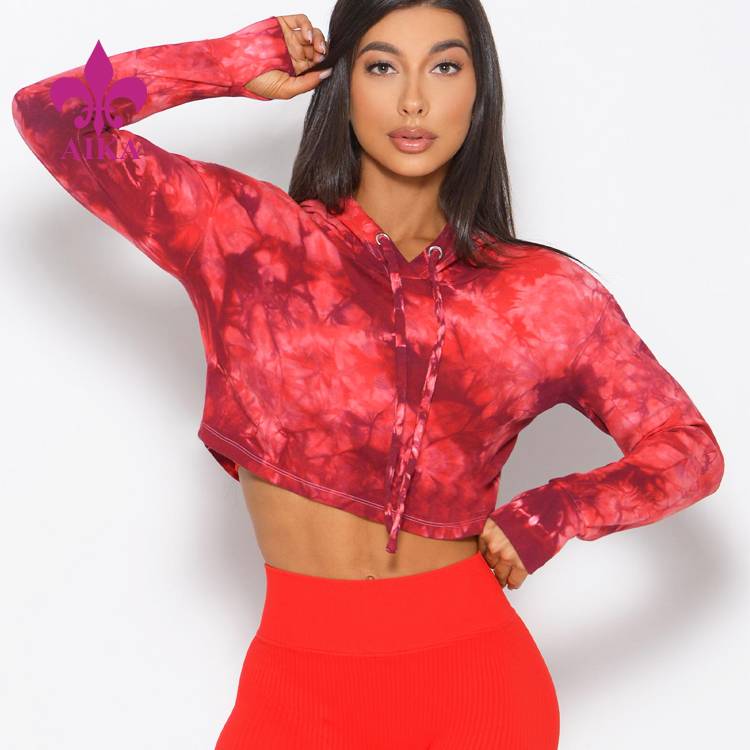 Factory Price For Fitness Yoga Wear - Cover Up Wholesale Cropped Top Wear With Thumb Holes Women’s Tie Dye Hoodie – AIKA