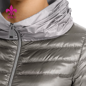 Ruched Funnel Collar Two Way Front Zip Long Sleeve Down Coat With Side Slit Pockets Women Puffer Jacket