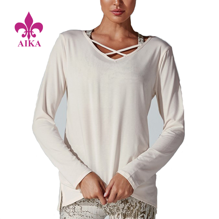 Cheapest Price  Fitness Apparel Manufacturer - Cheap Wholesale Custom Lightweight Cross Front Women Basic Long Sleeve T-shirt – AIKA