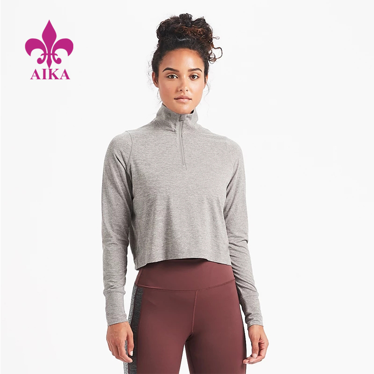 factory Outlets for Yoga Polyester Wear - Ladies Sports Wear Half Zip Lightweight Crop Pullover Gym Hiking Women Sweatshirt – AIKA
