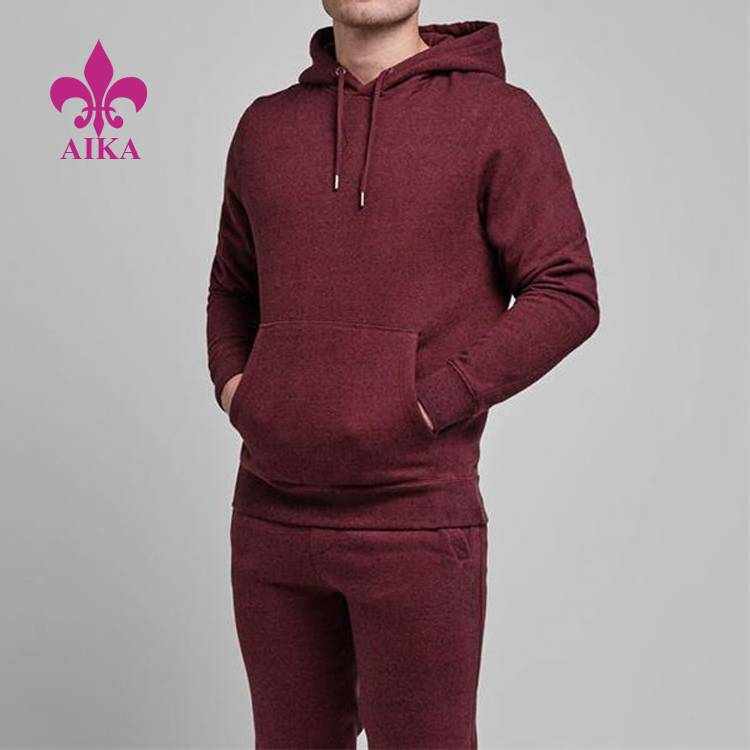 Hot Sale for Fitness Pants Wear - Gym Fitness Wear Custom Logo Printed Pullover Blank Burgundy Men Hooded Sweatshirt – AIKA