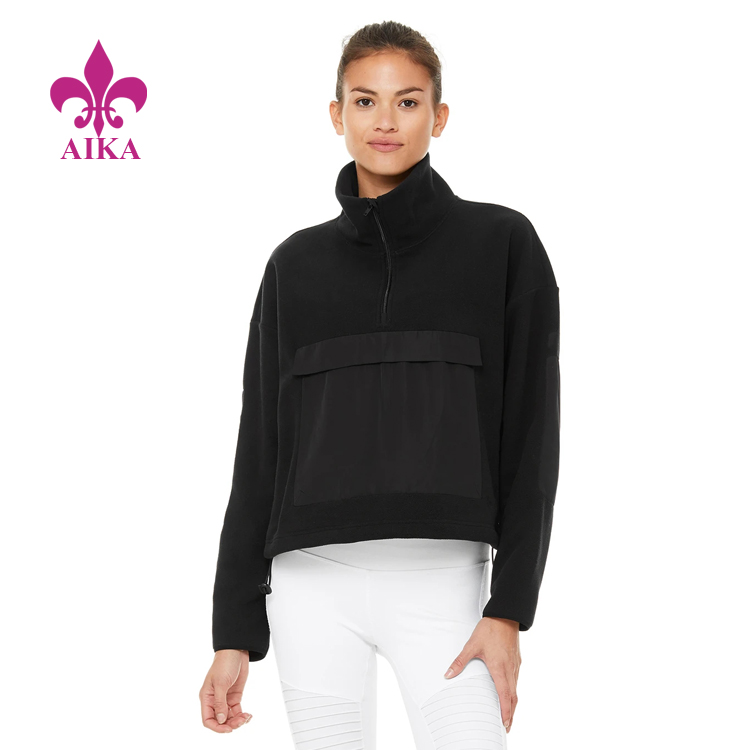 Trending Products Yoga Leggings Supplier - Winter Wholesale Women Sports Wear Half Zip Mock Neck Fleece Pullover Custom Hoodie – AIKA