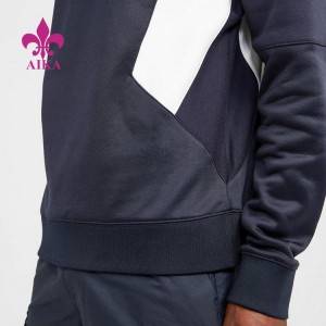 Wholesale Athletic Wear Half Zipper Hoody Color Panel Polyester Men’s Jogging Sweatshirt Hoodie