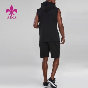 Private Label Factory Price Gym Wear Raw Edge Hoody Tank Top & Shorts Mens Tracksuit Set