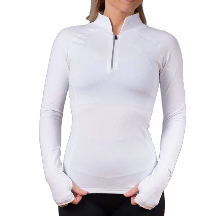 Factory Free sample Yoga Singlets - Factory Price Training Wear Quick Dry Lightweight Thumb Holes Quarter Zip Gym Long Sleeve T-shirt For Women – AIKA