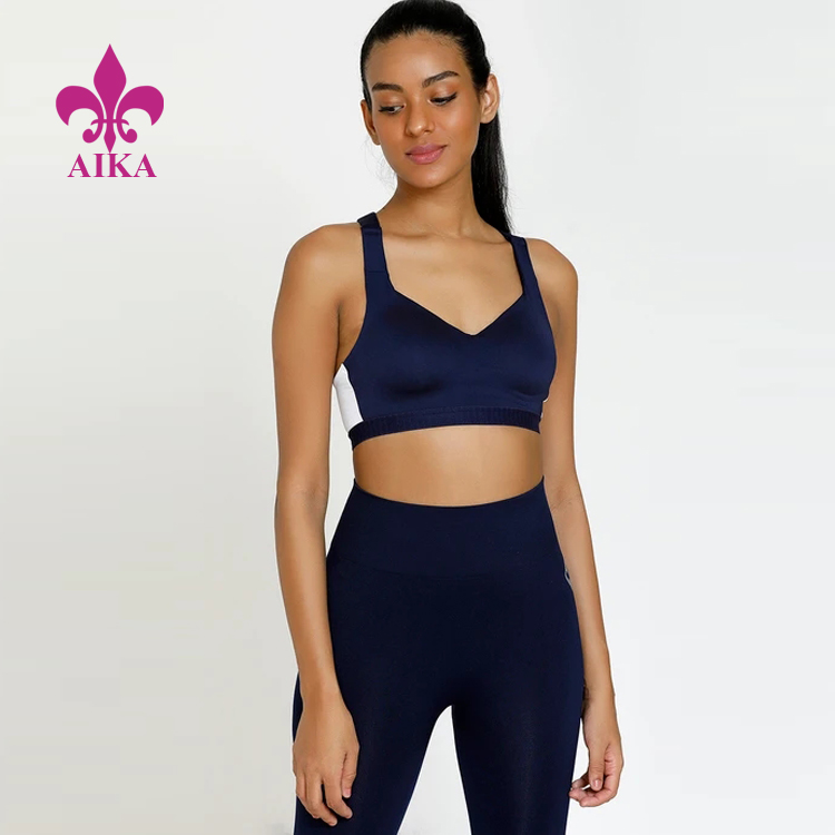 Wholesale women stylish buckle back color block sportswear running yoga fitness sports yoga bra