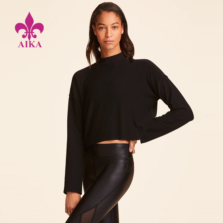 China Supplier Crop Top Supplier - Wholesale Custom Casual Style Soft Fleece Loose Fit Rib Mock Neck Women Cropped Sports Hoodie – AIKA