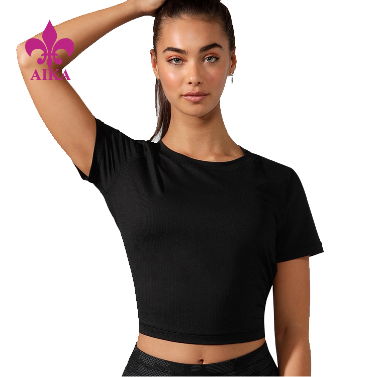 Women Active Wear Lightweight Open Back Breathable Crop T-shirt Sports Running Tee