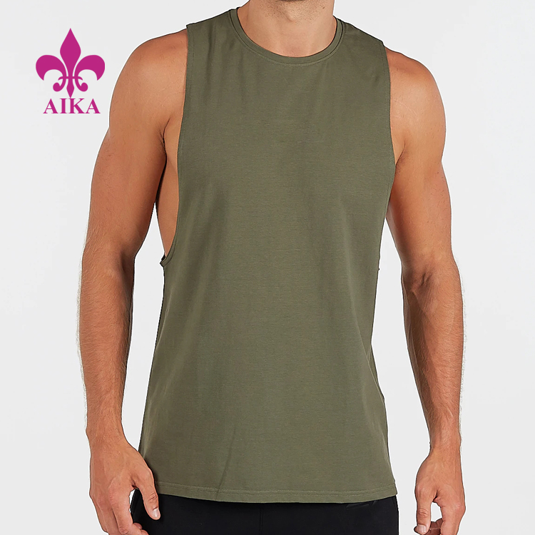 Free sample for Cotton Sport Shirts - New Arrival Olive Green Cotton Wear Dri Fit Singlet Men Gym Tank Top – AIKA