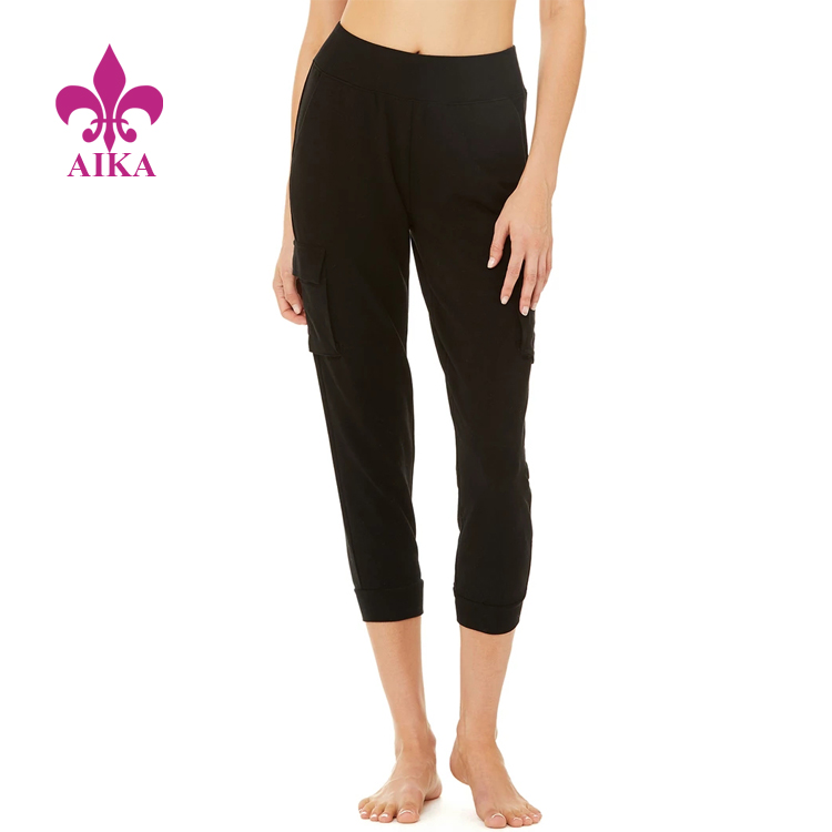 Good Wholesale Sweatpants Manufacturer – Women Sports Wear Casual Fit Comfy French Terry 7/8 High Waist Cargo Sweat Pants – AIKA