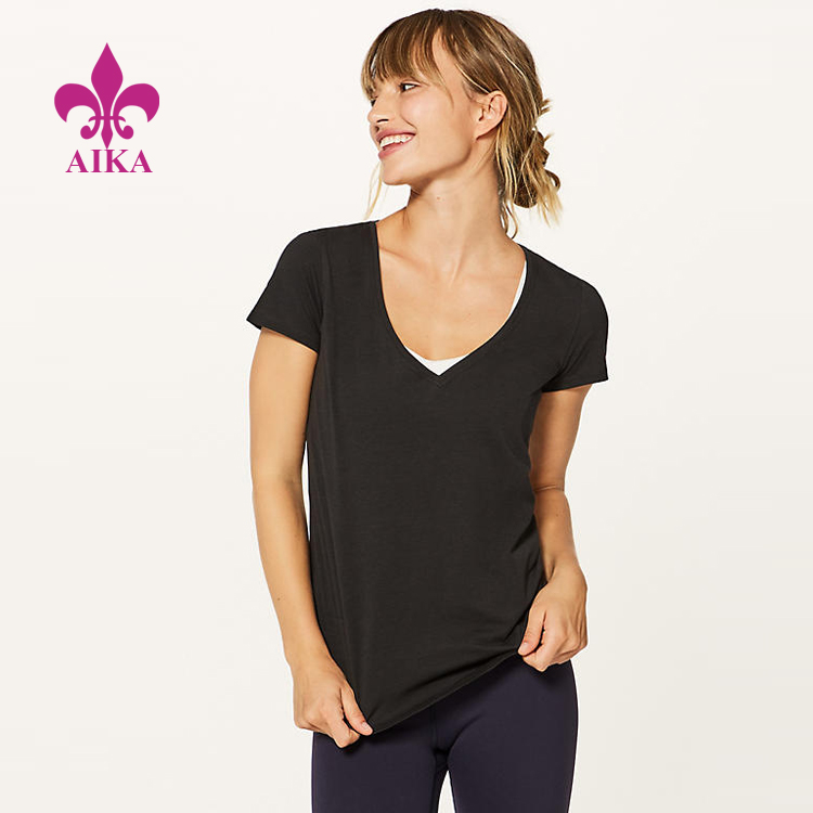 Ladies Sports Wear Cotton Softness Hip Length Relaxed Fit V Neck Plain T-shirt