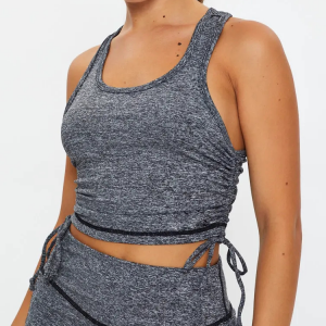 Sexy Active Crop Top Ruched Sides Four Way Stretch Crop Tank Top For Women