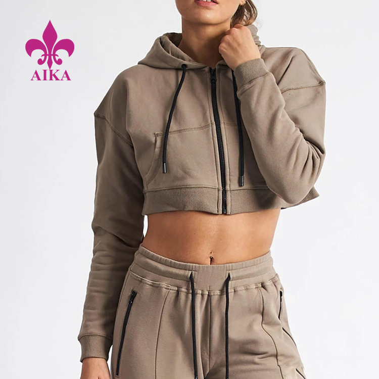 Factory directly supply Fitness Wear Manufacturer - OEM Factory Price Custom Sports Wear Wholesale Ladies Gym Zip Up Crop Hoodies For Women – AIKA
