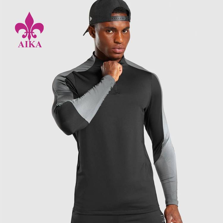 Hot New Products Garment Yoga Pants - Wholesale Men Clothing Shirts Half Zip Long Sleeve Moisture Wicking Compression Gym T Shirts – AIKA