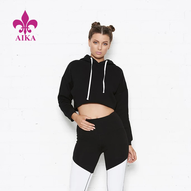 Women Sports Wear 100% Cotton Soft Comfortable Cropped Yoga Running Gym Hoodie