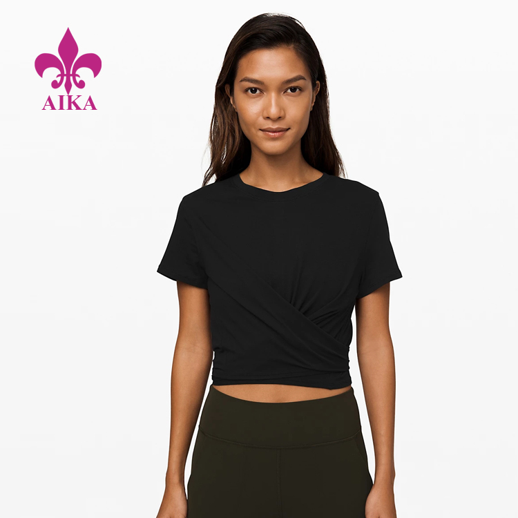 Classic Design Women Active Wear Super Soft Knot Front Short Sleeve Yoga Sports T-shirt