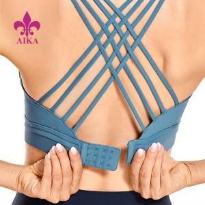 Womens Clothing 2021 Custom Yoga Tops Sexy Back Belt Bra Button High Quality Fitness Chest Pad Sports Bra