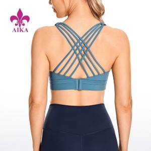 Womens Clothing 2021 Custom Yoga Tops Sexy Back Belt Bra Button High Quality Fitness Chest Pad Sports Bra