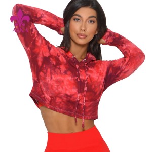 Cover Up Wholesale Cropped Top Wear With Thumb Holes Women’s Tie Dye Hoodie