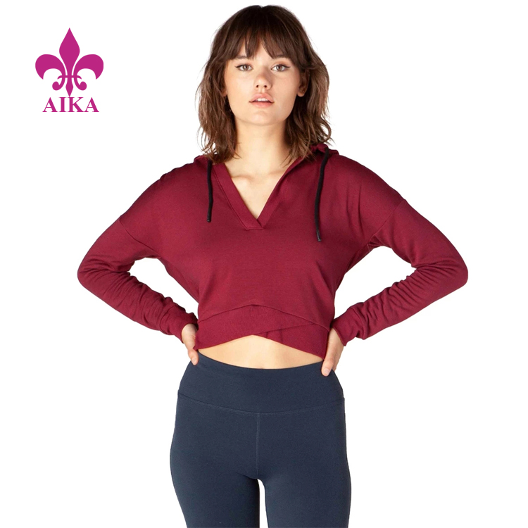 Latest Woman Gym Clothes Modal Dropped Shoulders Overlap Cropped Yoga Hoodie Sweatshirt