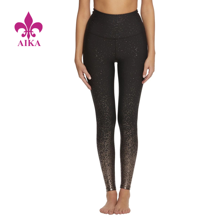 Custom Speckled Foil Print UV Protection High Waisted Midi Yoga Leggings for Women
