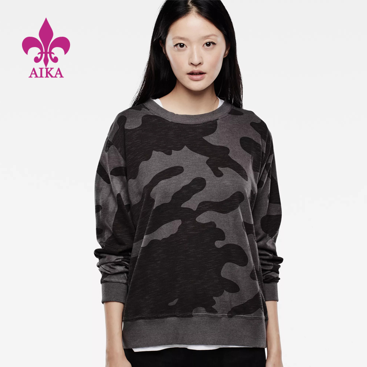 Wholesale OEM Young Hipster Camouflage Color Loose Sweatshirt Lady’s Sportswear