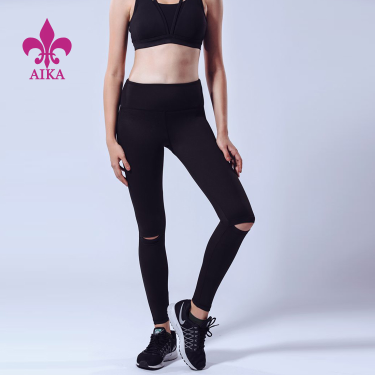 Professional China Women Joggers - Custom OEM New Fashion Female Solid Color Sexy Hole Trousers Sports Fitness Yoga Leggings – AIKA