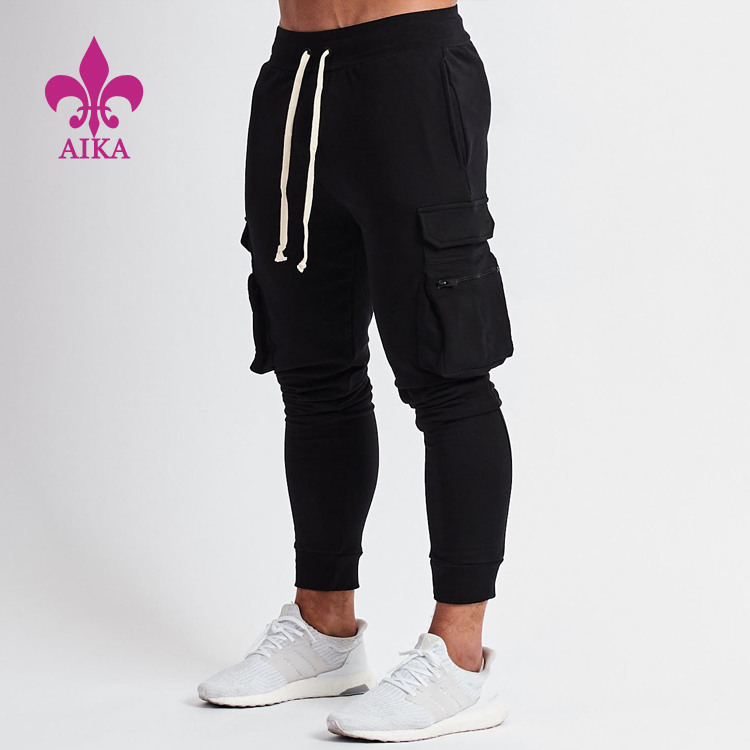 China Manufacturer for Drawstring Track Pants - Wholesale High quality OEM custom men black gym track jogger pants with big pockets – AIKA