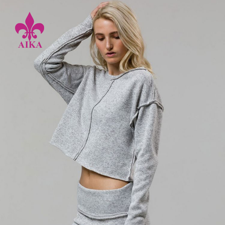 Wholesale high quality stylish women’s knitted hoodies crop long sleeve pullover