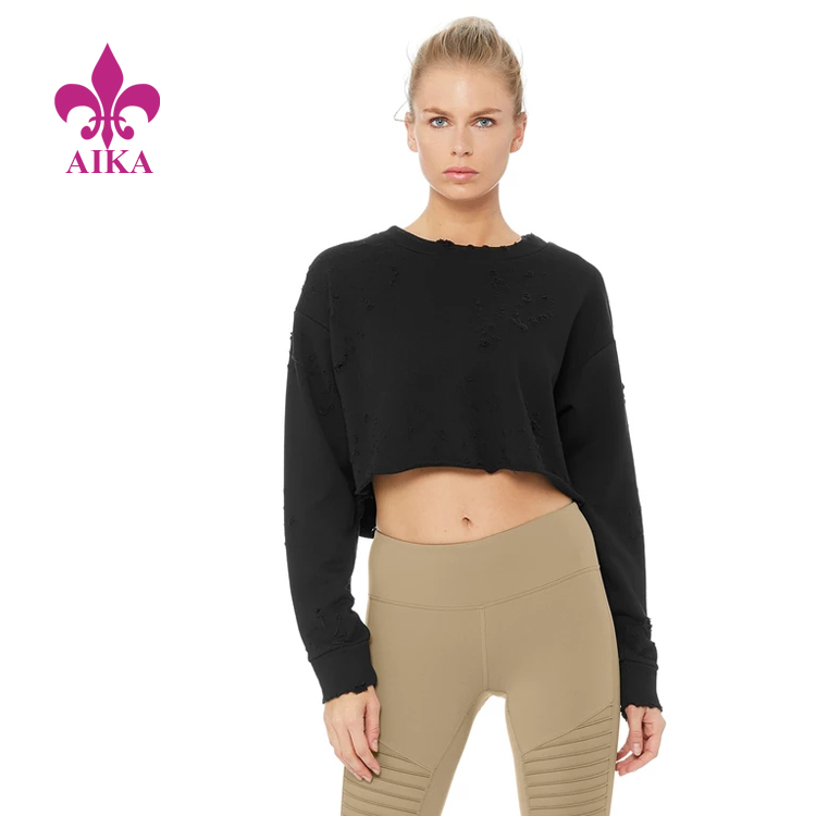 Good Quality Hoodies Manufacturer - OEM Custom Polyester / Cotton Loose Crop Top Hole Short Pullover Hoodie for Women – AIKA