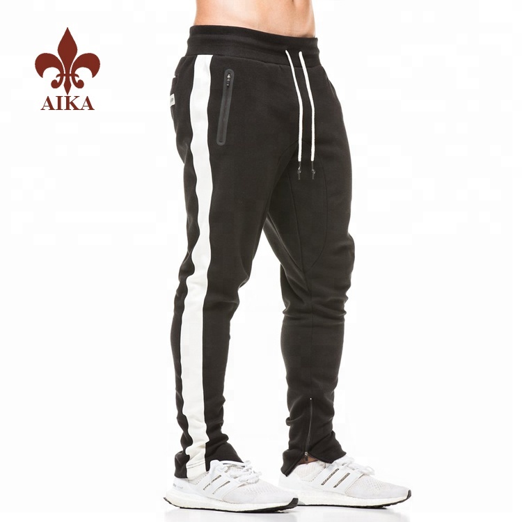 Free sample for Gym Fitness Wear - High quality wholesale custom slim fit drop crotch stripe mens joggers with zipper pocket – AIKA