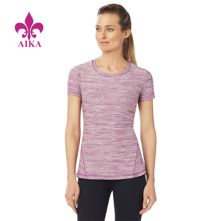 First quality wholesale semi-fit workout tops waist and curved hem gym t-shirt for women