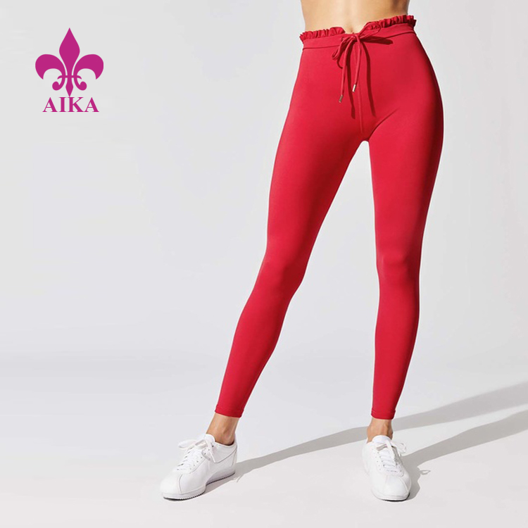 Good price stylish and casual tights drawstring and rufflr edge yoga workout activewear leggings for women