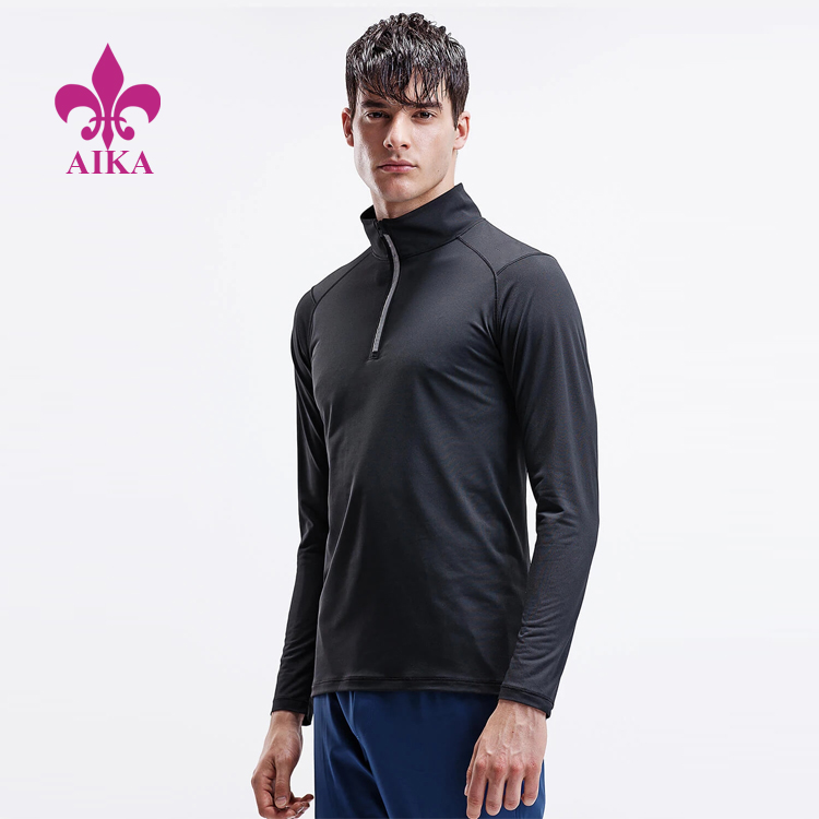 Short Lead Time for Men Long Sleeve Top – Men Sports Wear Polyester Absorb Sweat Stand Collar Half Zip Gym Long Sleeve Top – AIKA